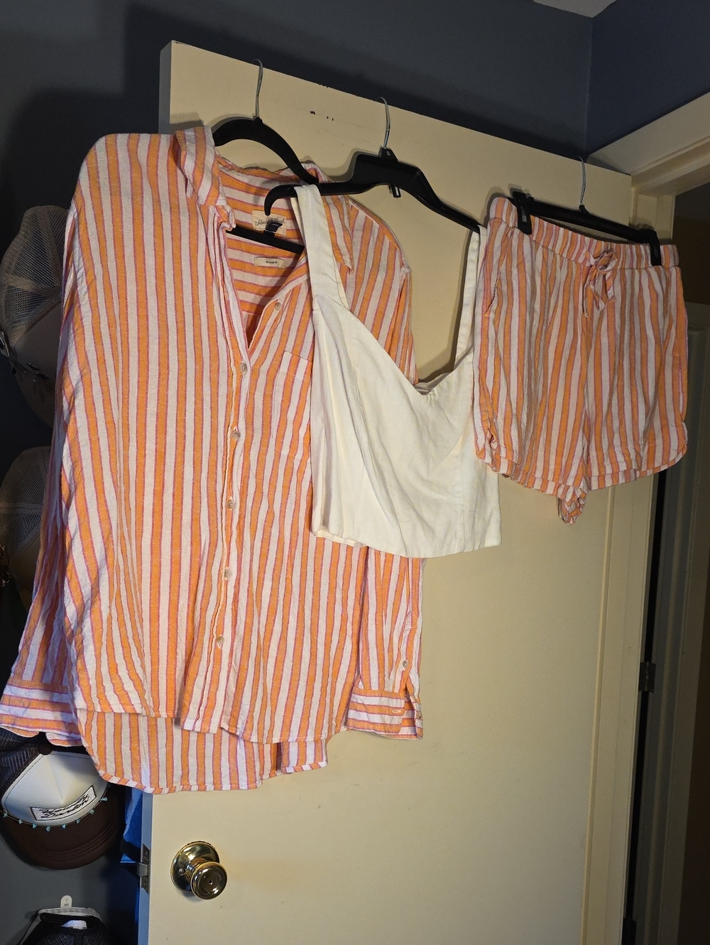 Universal Thread Orange White And Pink Striped 3-Piece Set with White Cami